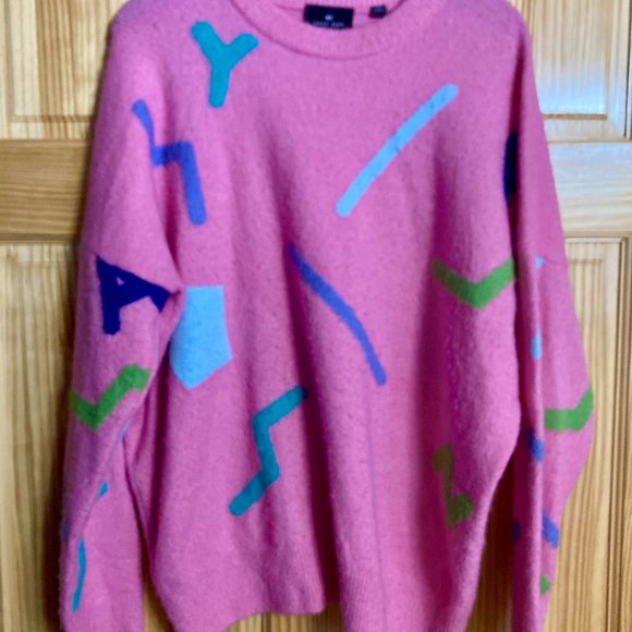 Lazy Oaf Sweaters - Lazy Oaf Jumper, Abstract Geometric Print Pink Oversized Sweater, Size M